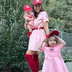 Women’s  Pink A League of Their Own Costume with Red Cap & socks…